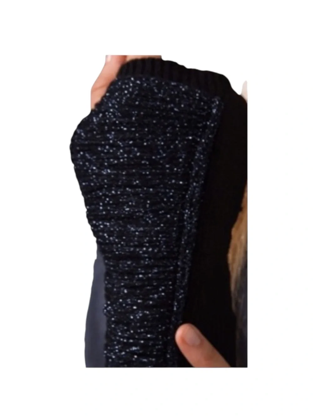Rare: new Pencey ✵ Fringe Fingerless Gloves ✵ Black Metallic ✵ Edgy Chic Blingy
